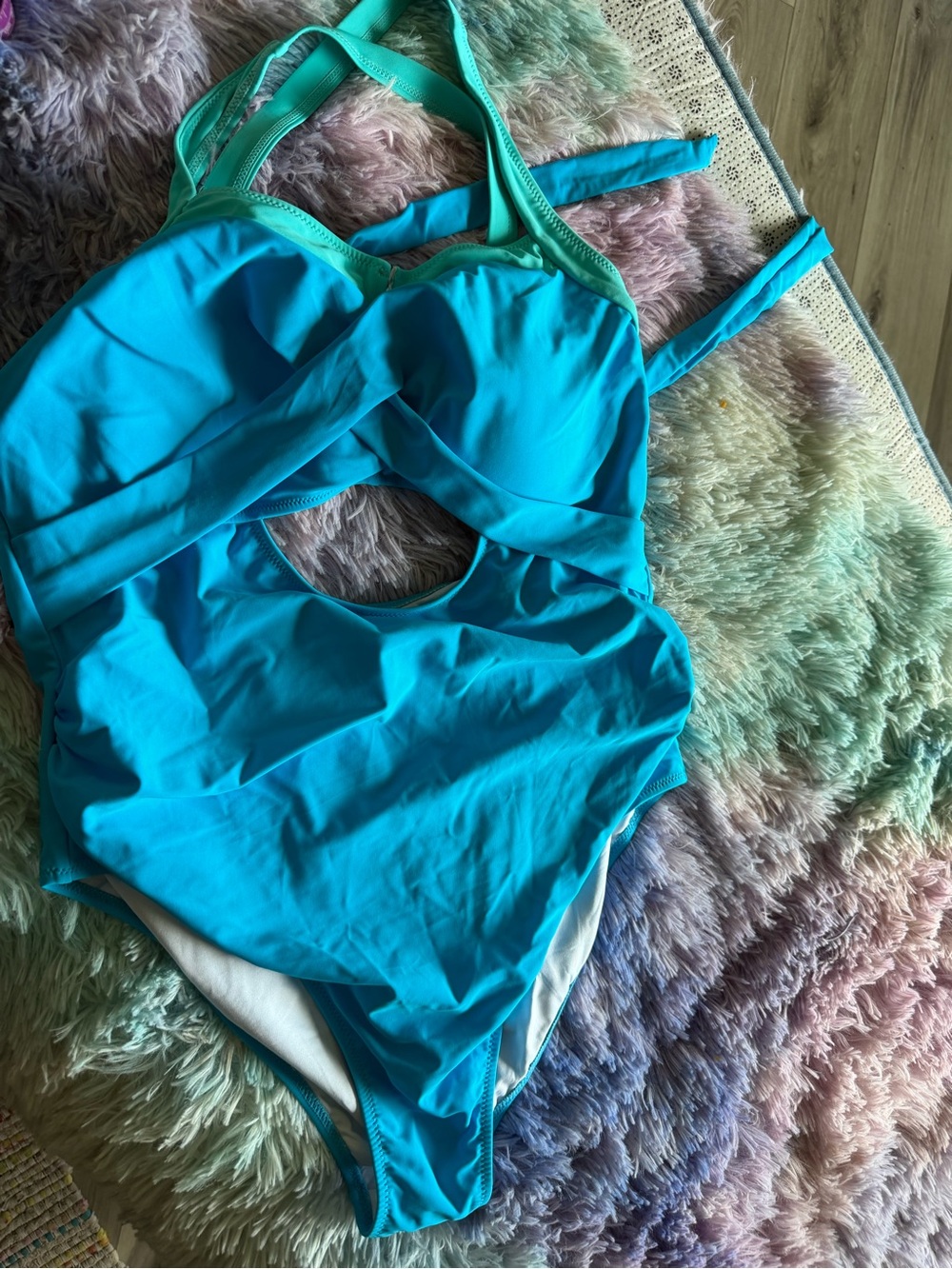 Women’s Turquoise One-Piece Swimsuit with Cutout Detail